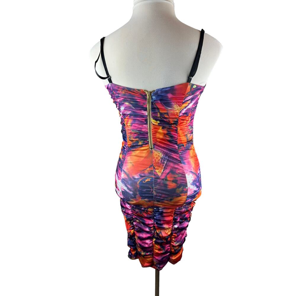 Vtg Y2k Apple Bottom Dress Watercolor Ruched Bodycon Form Fitting Dress Medium M - Picture 5 of 16